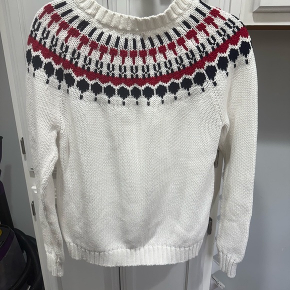 J. Crew Medium thick sweater Nordic fair isle red white navy ski patterned - Picture 3 of 5